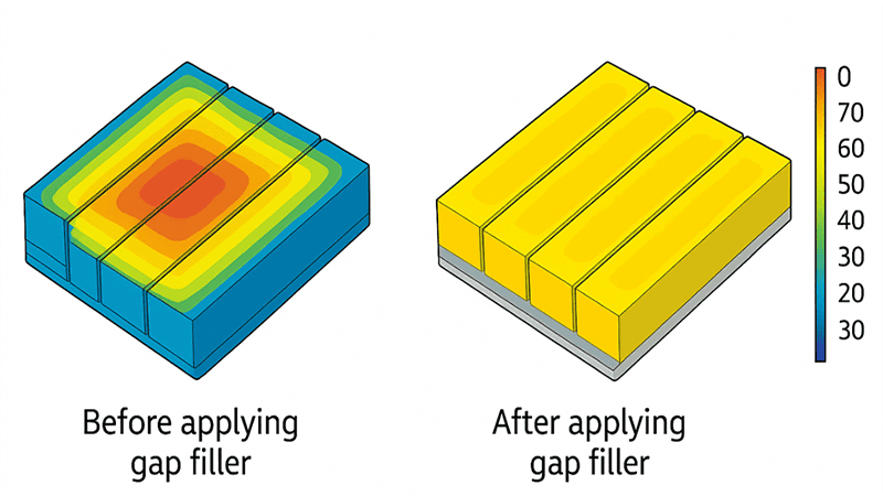 Distribución térmica antes y después de aplicar el relleno de huecos