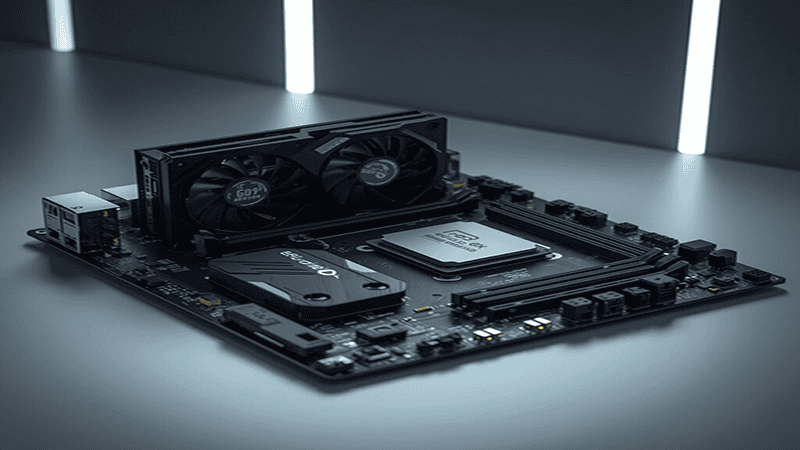 GPU and CPU with thermal pads and thermal paste for cooling
