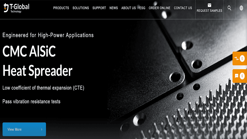 T-Global Technology CMC AISiC Heat Spreader for high-power applications with low thermal expansion (CTE).