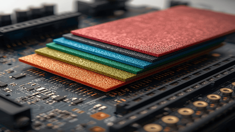 Various thermal pads placed on a circuit board