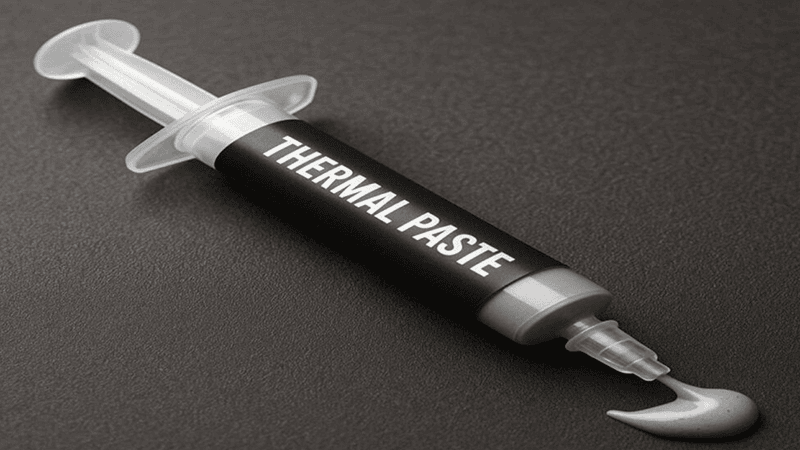 Jeringa de pasta térmica con una porción de pasta extruida