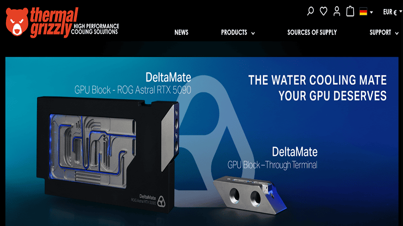Thermal Grizzly DeltaMate GPU water block/cooler for high-performance water cooling solutions like ROG Astral RTX 5090
