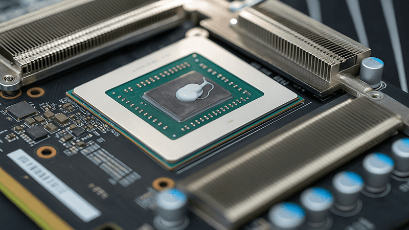 Close-up of a CPU with a small amount of new thermal paste applied at the center.