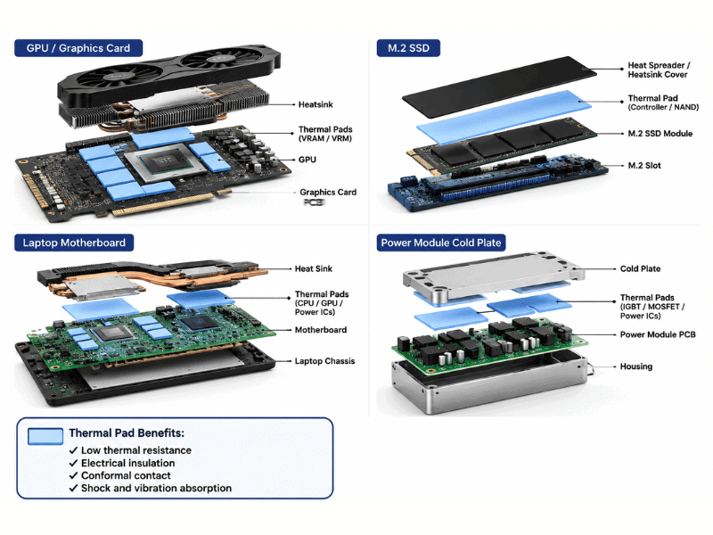 Positionen der Wärmeleitpads für GPU, SSD, VRAM, VRM und Leistungselektronik