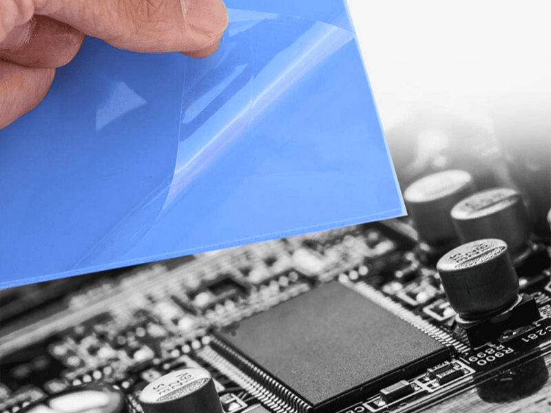 This thermally conductive spacer fits snugly on the CPU surface with its soft and flexible material.