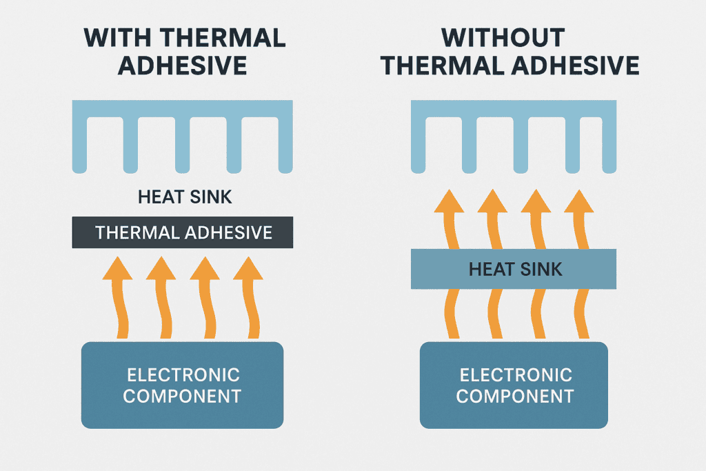 Heat dissipation with vs. without thermal adhesive